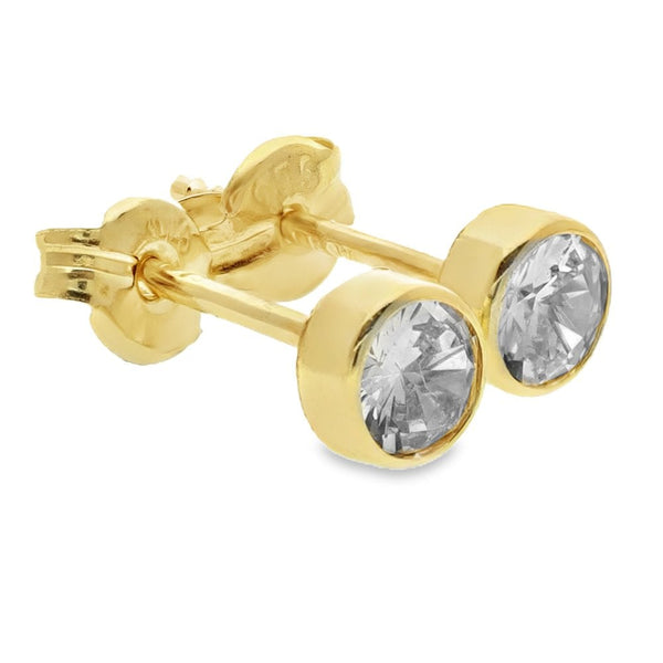 9ct Yellow Gold Round Cubic Zirconia Stud Earrings - 0.4g