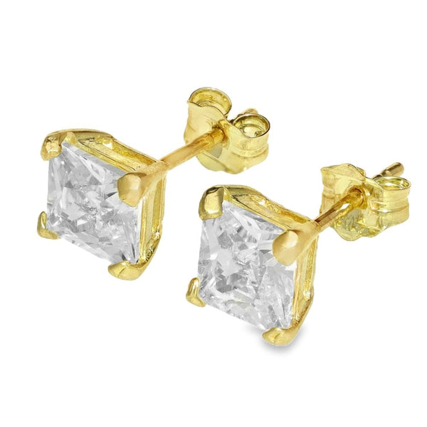 9ct Yellow Gold Princess Cut Cubic Zirconia Earrings - 1.6g