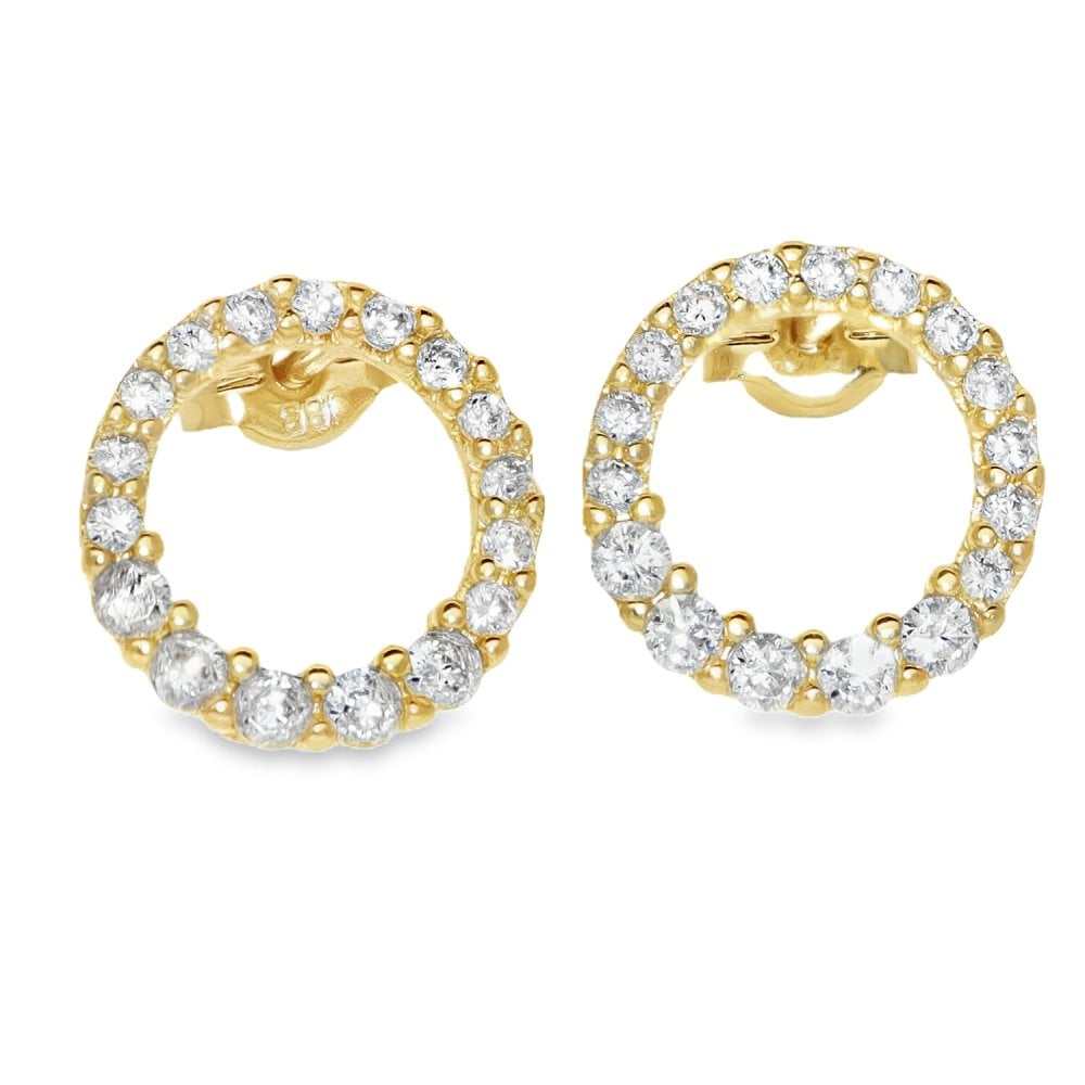 9ct Yellow Gold Halo Cubic Zirconia Stud Earrings - 1.1g