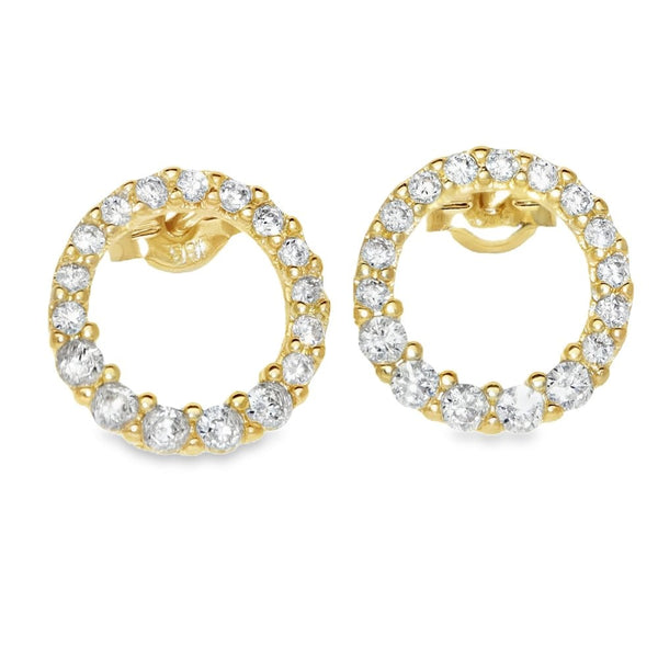9ct Yellow Gold Halo Cubic Zirconia Stud Earrings - 1.1g