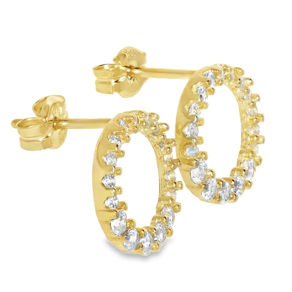 9ct Yellow Gold Halo Cubic Zirconia Stud Earrings - 1.1g