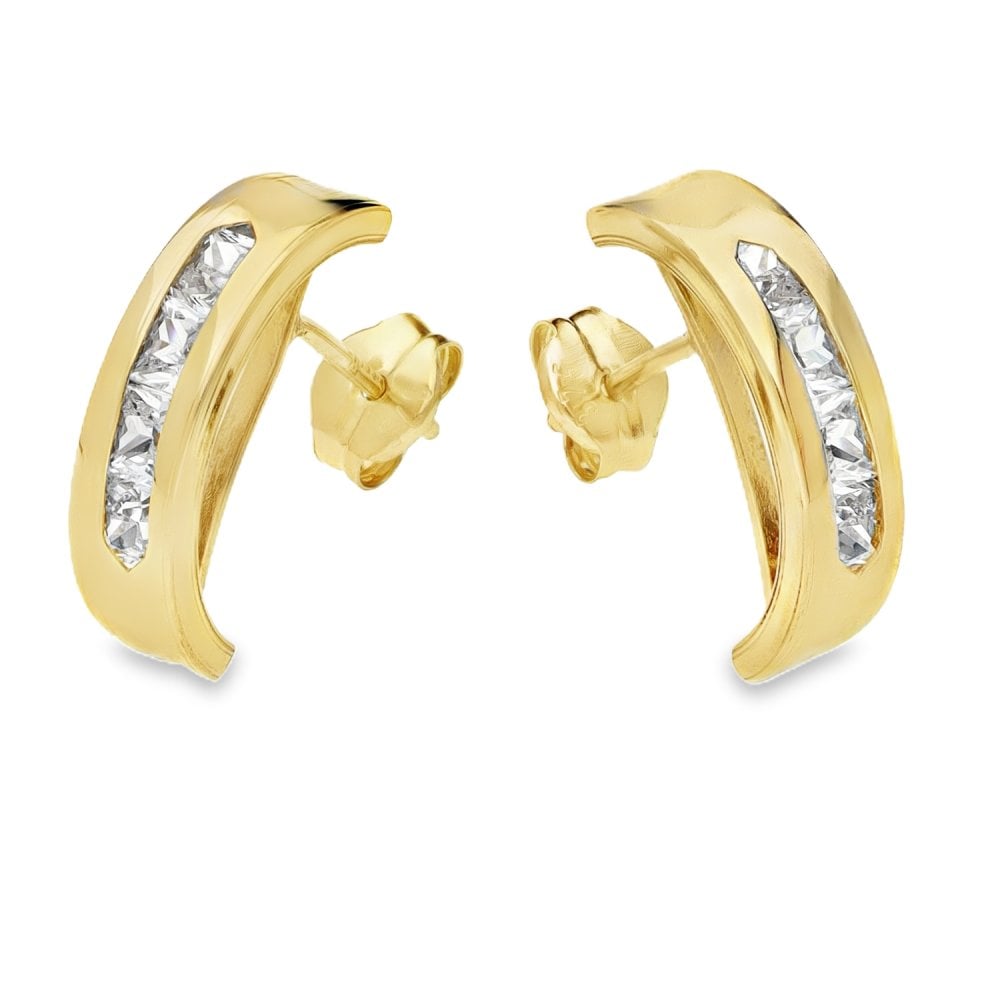 9ct Yellow Gold Princess Cut Cubic Zirconia Earrings - 1.1g