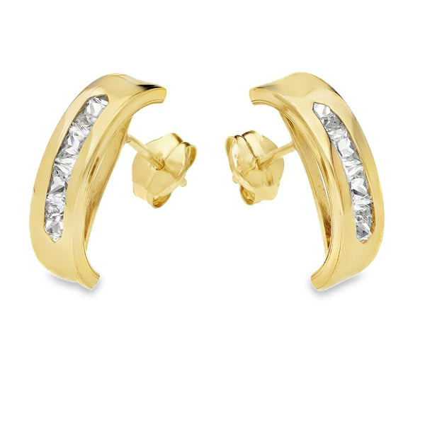 9ct Yellow Gold Princess Cut Cubic Zirconia Earrings - 1.1g