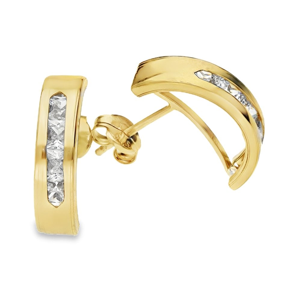 9ct Yellow Gold Princess Cut Cubic Zirconia Earrings - 1.1g