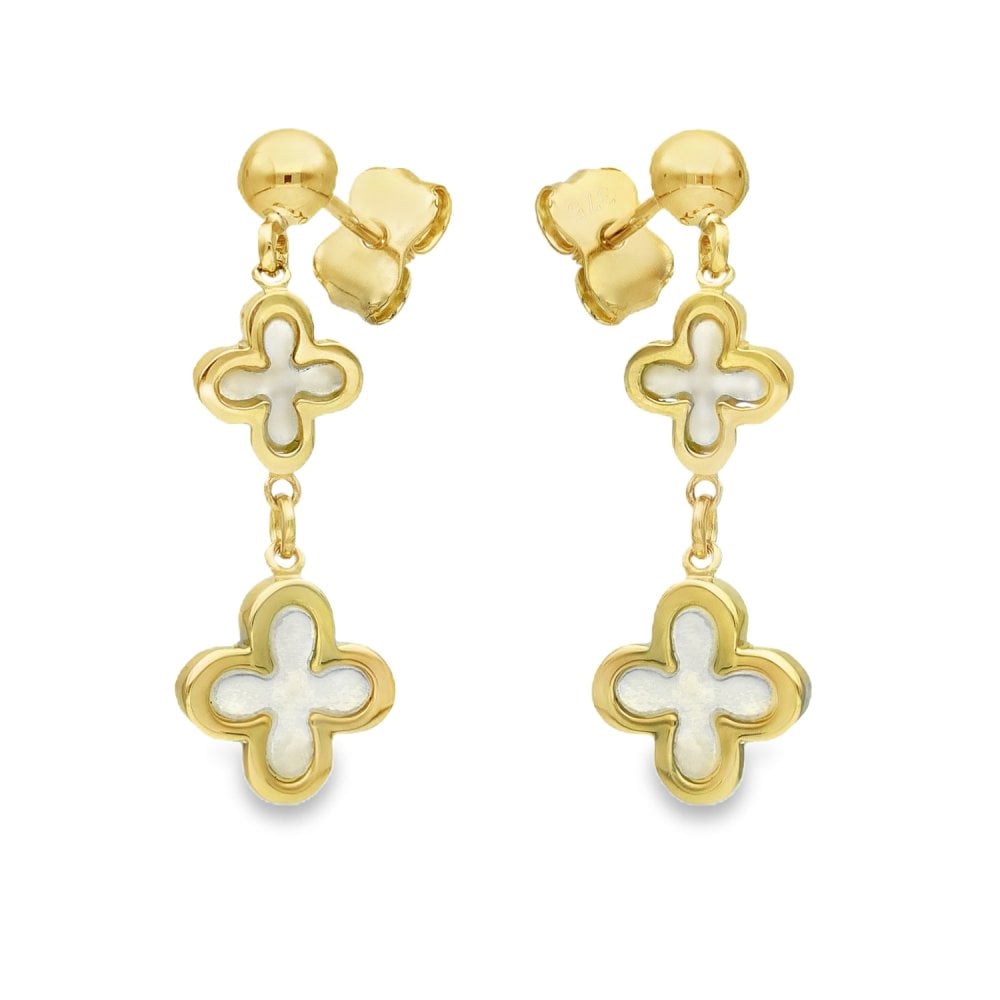 9ct Yellow Gold Mother Of Pearl Drop Earrings -