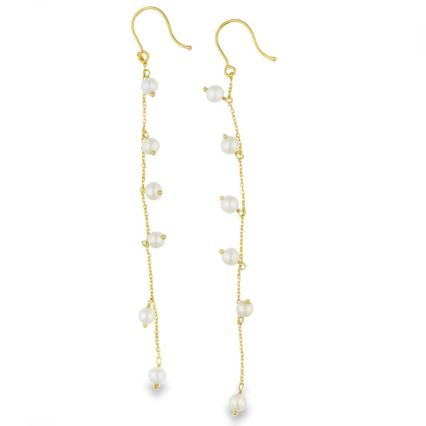 9ct Yellow Gold Pearl Drop Earrings - 1.9g