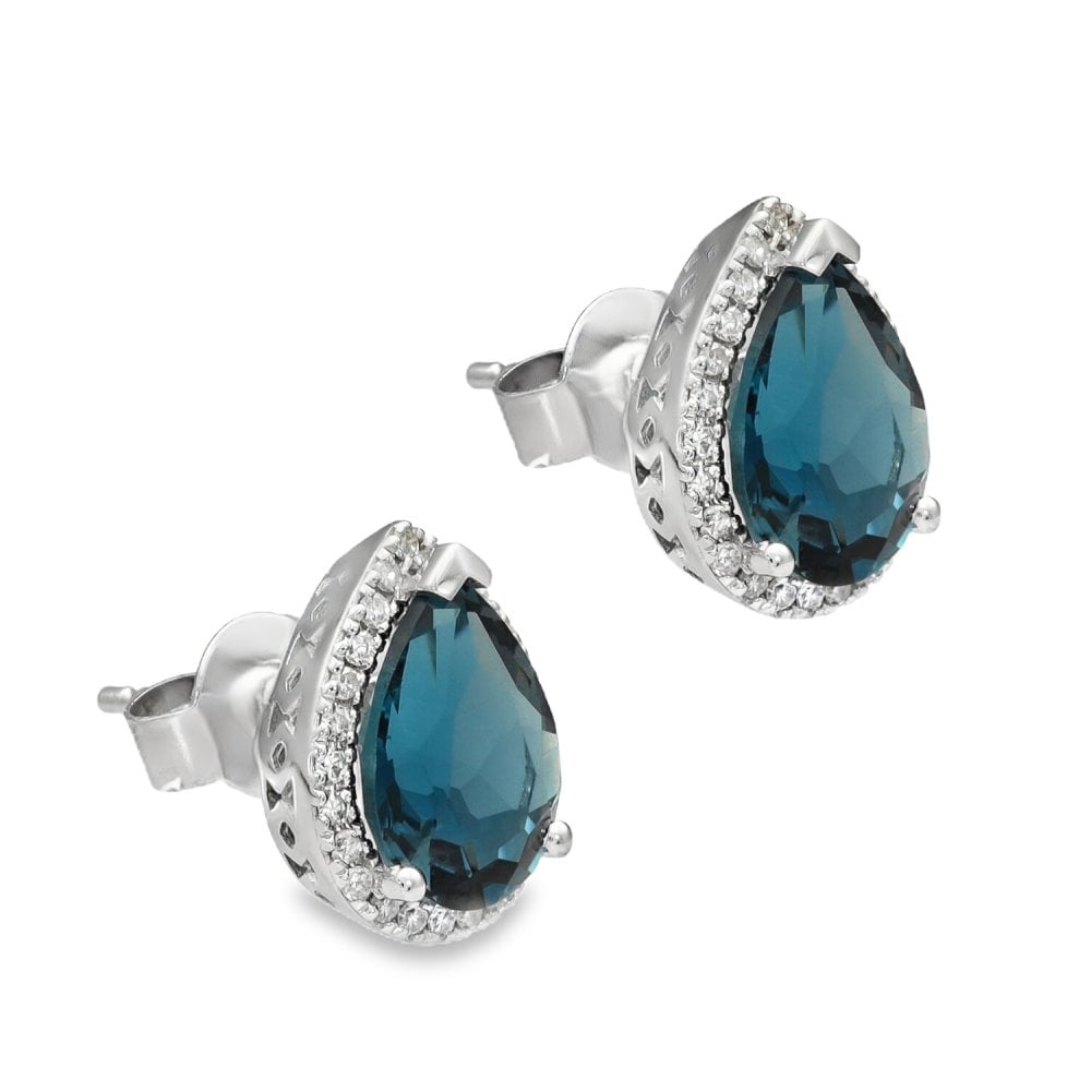 9ct White Gold Pear Blue Topaz Diamond Stud Earrings - 0.20ct