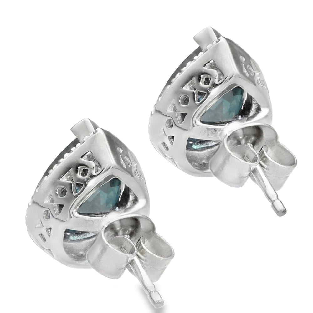 9ct White Gold Pear Blue Topaz Diamond Stud Earrings - 0.20ct