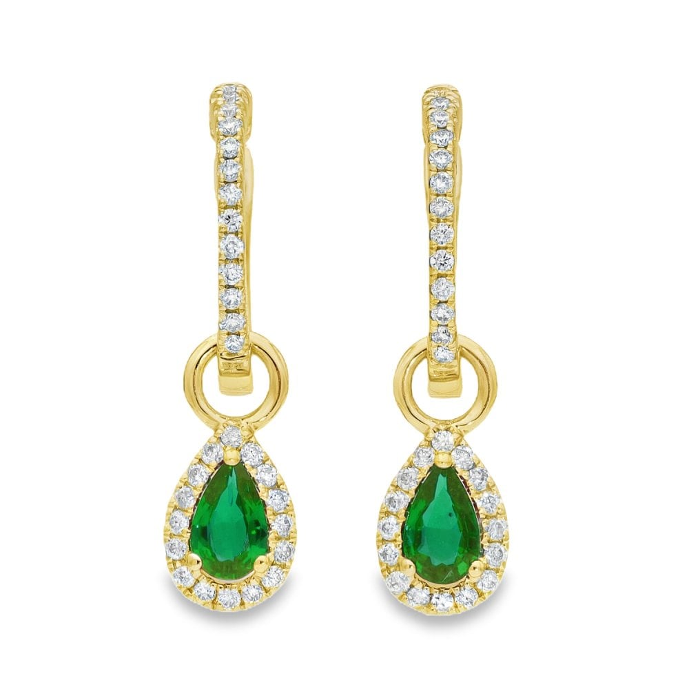9ct Yellow Gold Diamond & Emerald Huggie Hoop Earrings - 0.13ct