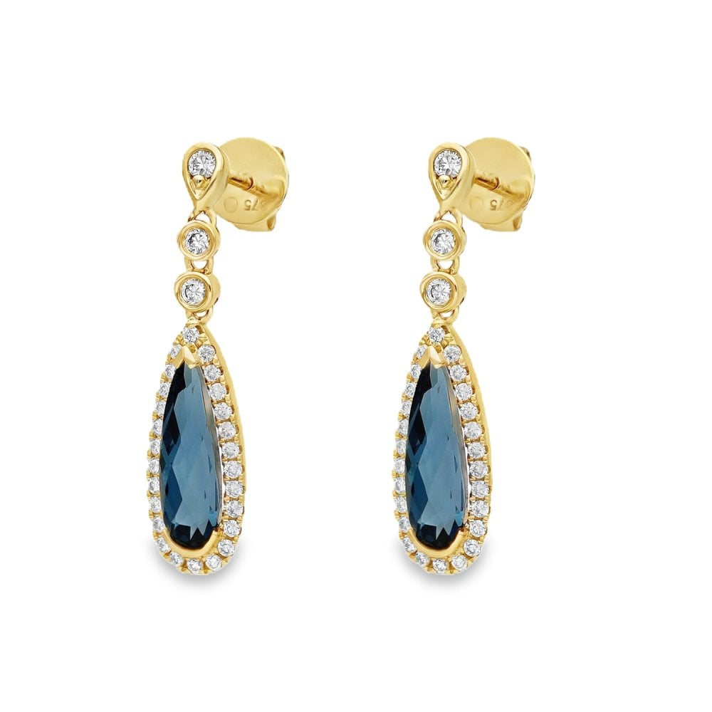9ct Yellow Gold London Blue Topaz Drop Earrings - 0.31ct