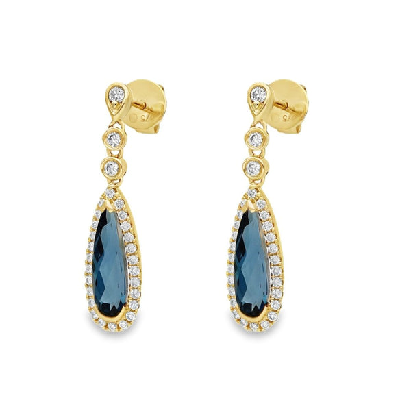 9ct Yellow Gold London Blue Topaz Drop Earrings - 0.31ct