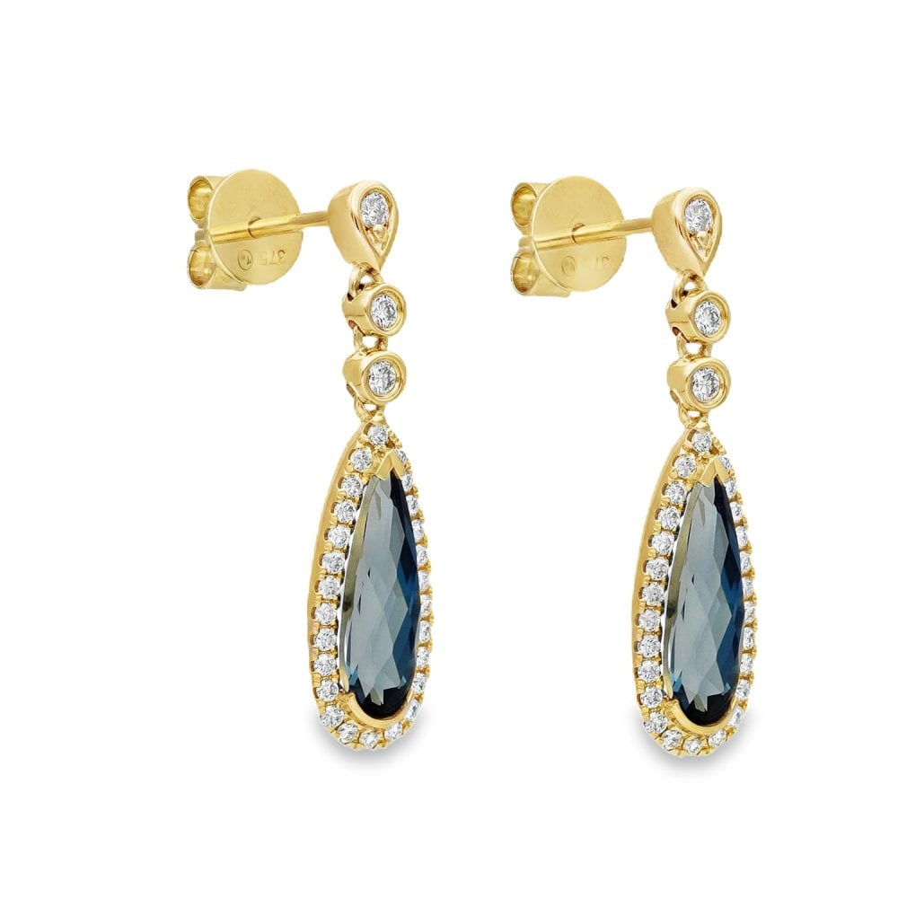 9ct Yellow Gold London Blue Topaz Drop Earrings - 0.31ct