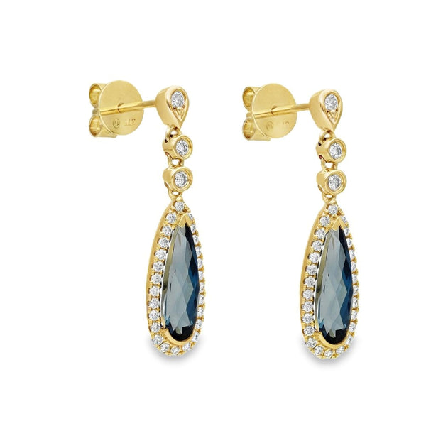 9ct Yellow Gold London Blue Topaz Drop Earrings - 0.31ct