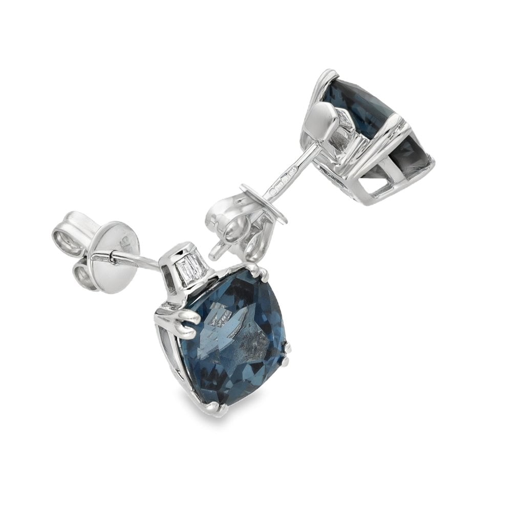 9ct White Gold London Blue Topaz & Diamond Earrings - 0.06ct