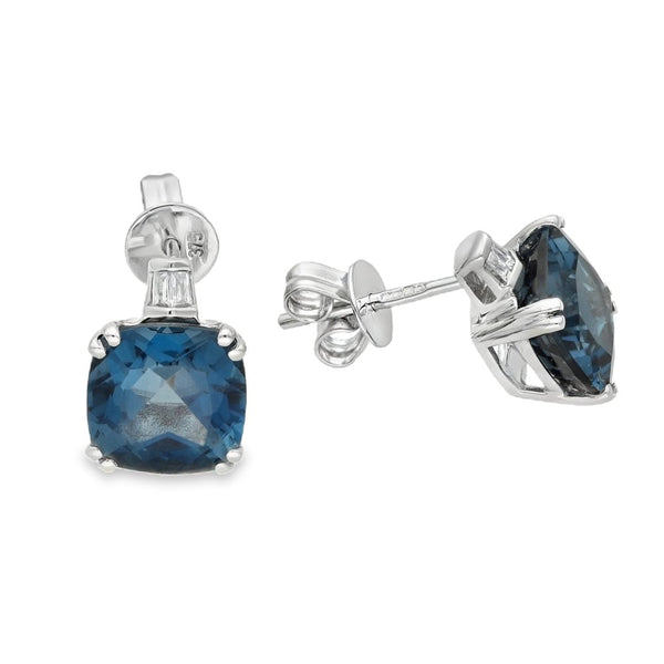 9ct White Gold London Blue Topaz & Diamond Earrings - 0.06ct