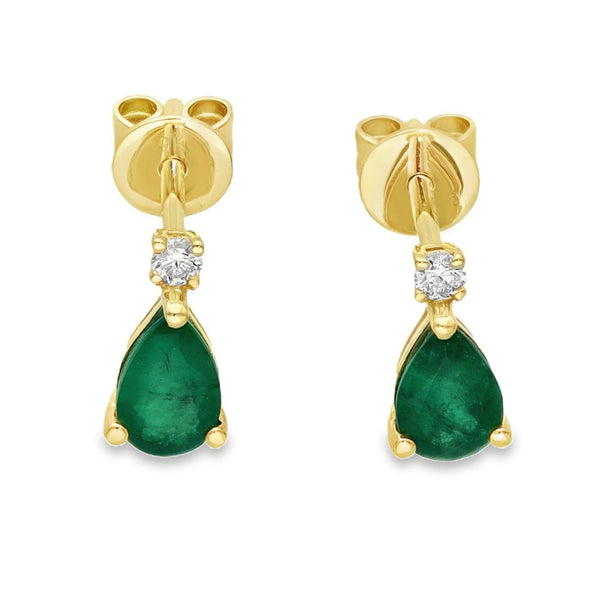 9ct Yellow Gold Emerald & Diamond Stud Earrings - 0.05ct