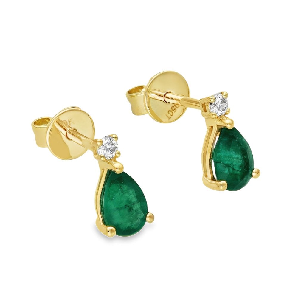 9ct Yellow Gold Emerald & Diamond Stud Earrings - 0.05ct