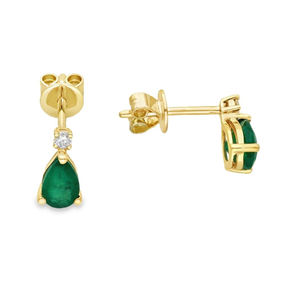 9ct Yellow Gold Emerald & Diamond Stud Earrings - 0.05ct