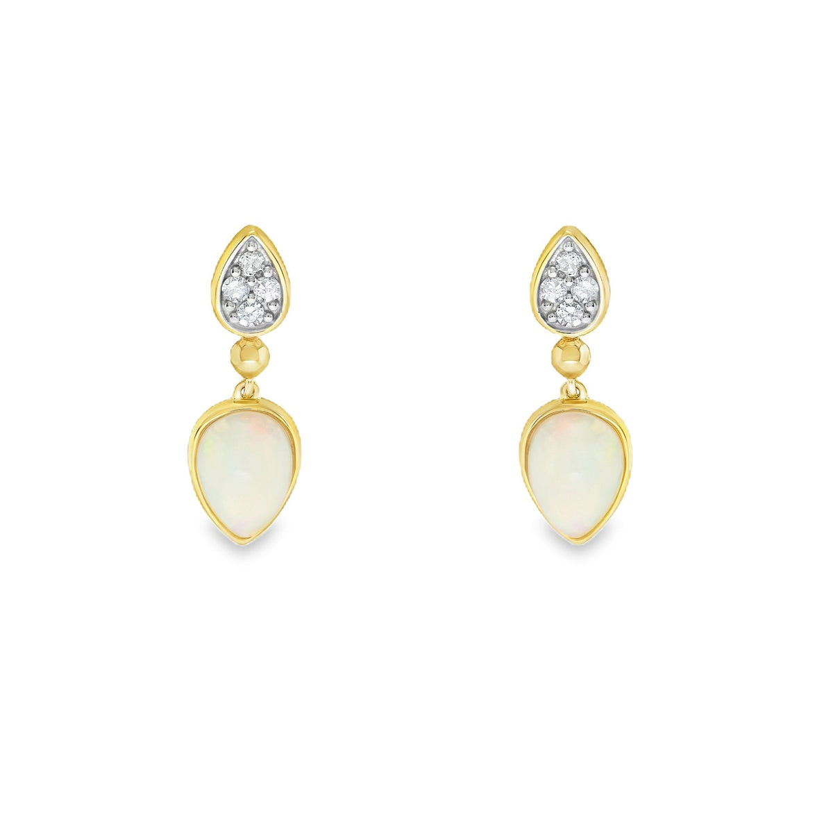 9ct Yellow Gold Opal & Diamond Earrings