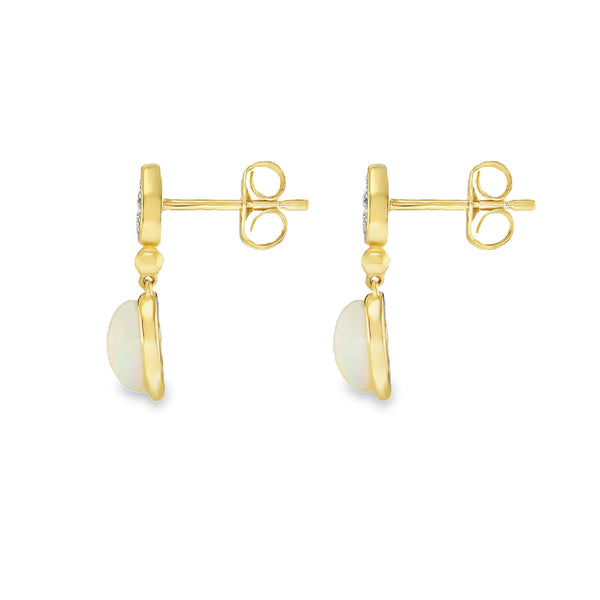 9ct Yellow Gold Opal & Diamond Earrings