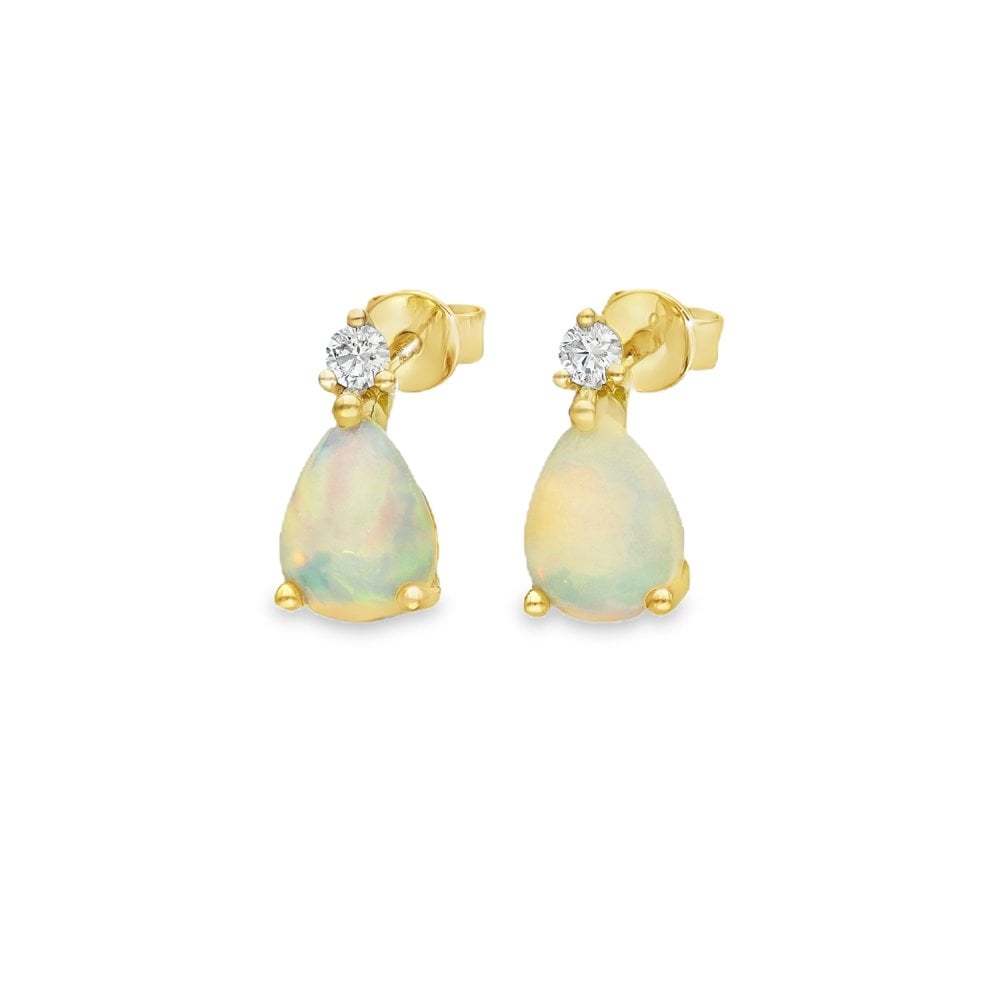 18ct Yellow Gold Opal & Diamond Stud Earrings - 0.10ct