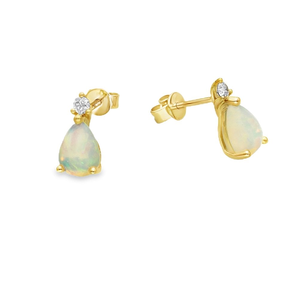 18ct Yellow Gold Opal & Diamond Stud Earrings - 0.10ct