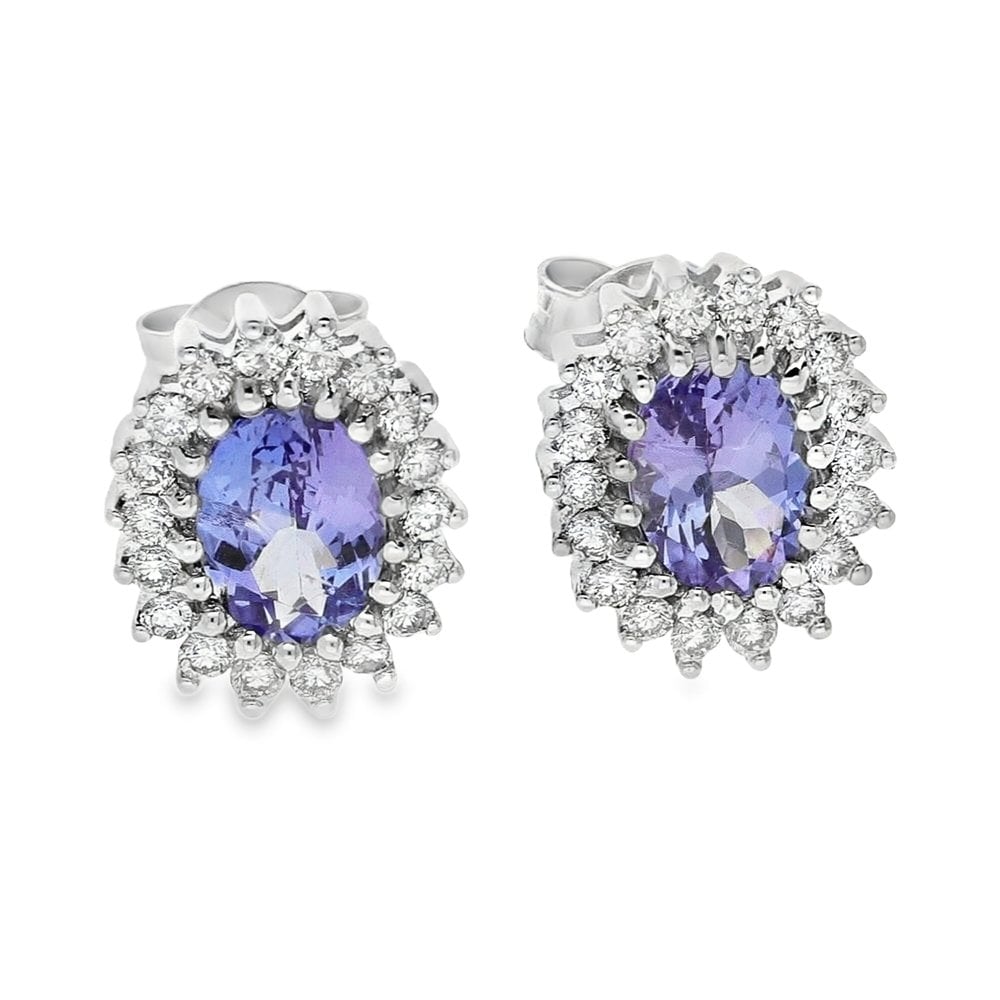 White Gold Blue Tanzanite & Diamond Earrings
