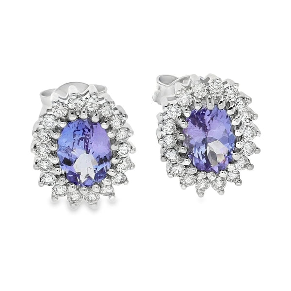 White Gold Blue Tanzanite & Diamond Earrings