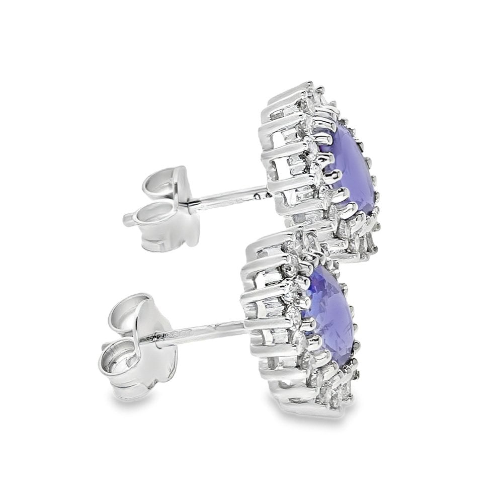 White Gold Blue Tanzanite & Diamond Earrings