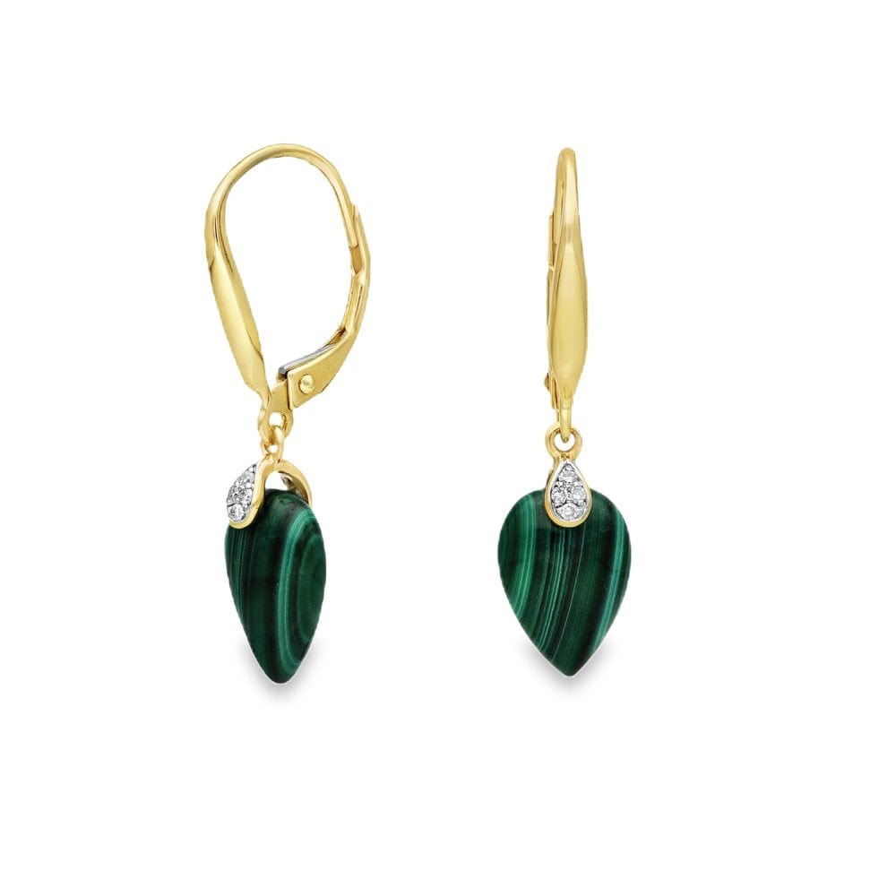 9ct Yellow Gold Malachite & Diamond Earrings