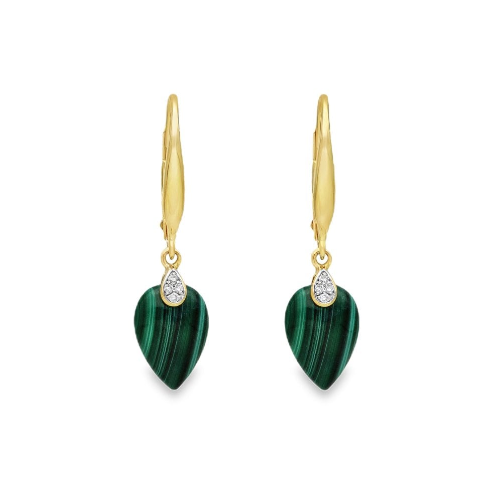 9ct Yellow Gold Malachite & Diamond Earrings