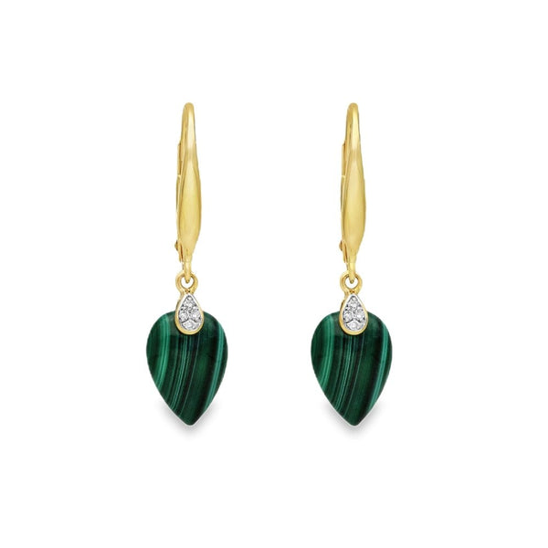 9ct Yellow Gold Malachite & Diamond Earrings