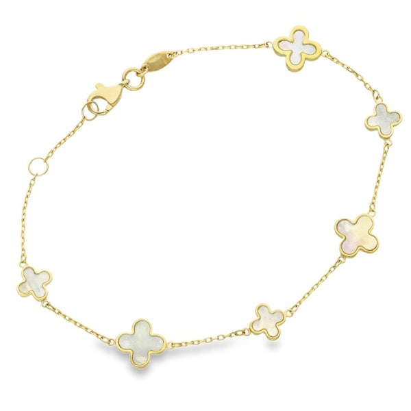 Ladies 9ct Yellow Gold Mother of Pearl Bracelet - 7.5"