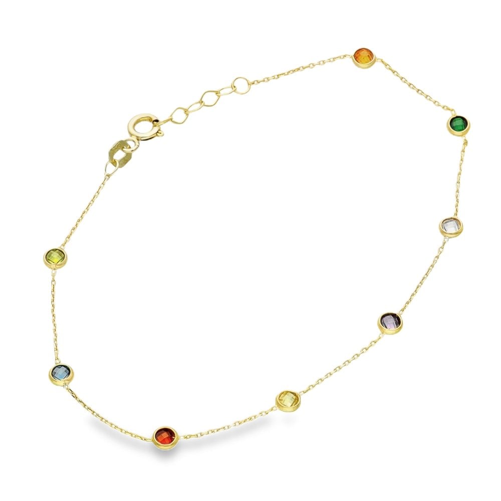 9ct Yellow Gold Coloured Stone Fine Bracelet - 7.5"