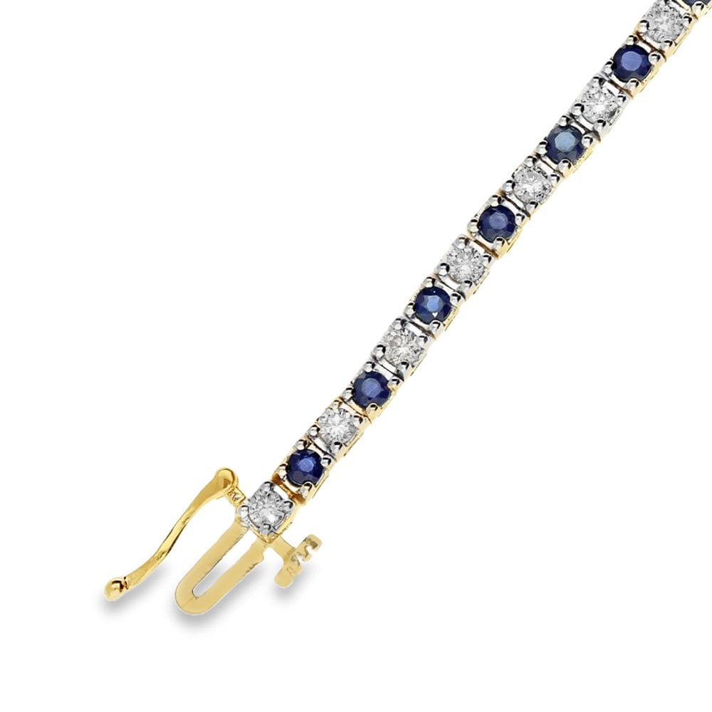 9ct Yellow Gold Sapphire & Diamond Tennis Bracelet -7.5" -1.53ct