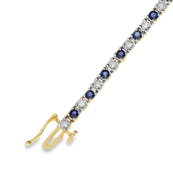 9ct Yellow Gold Sapphire & Diamond Tennis Bracelet -7.5" -1.53ct