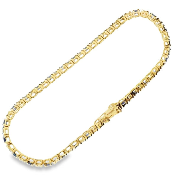 9ct Yellow Gold Sapphire & Diamond Tennis Bracelet -7.5" -1.53ct