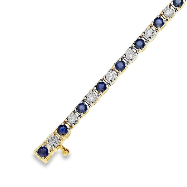 9ct Yellow Gold Sapphire & Diamond Tennis Bracelet -7.5" -1.53ct