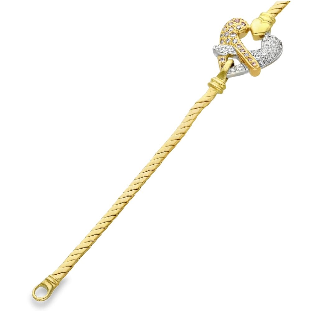 18ct Yellow Gold Pink Sapphire & Diamond Heart Bracelet - 7.5"
