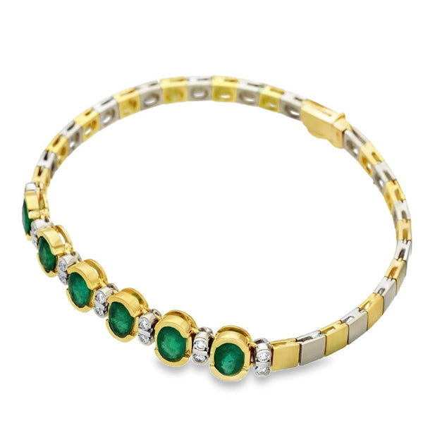 Ladies 18ct Yellow & White Gold Emerald & Diamond Bracelet