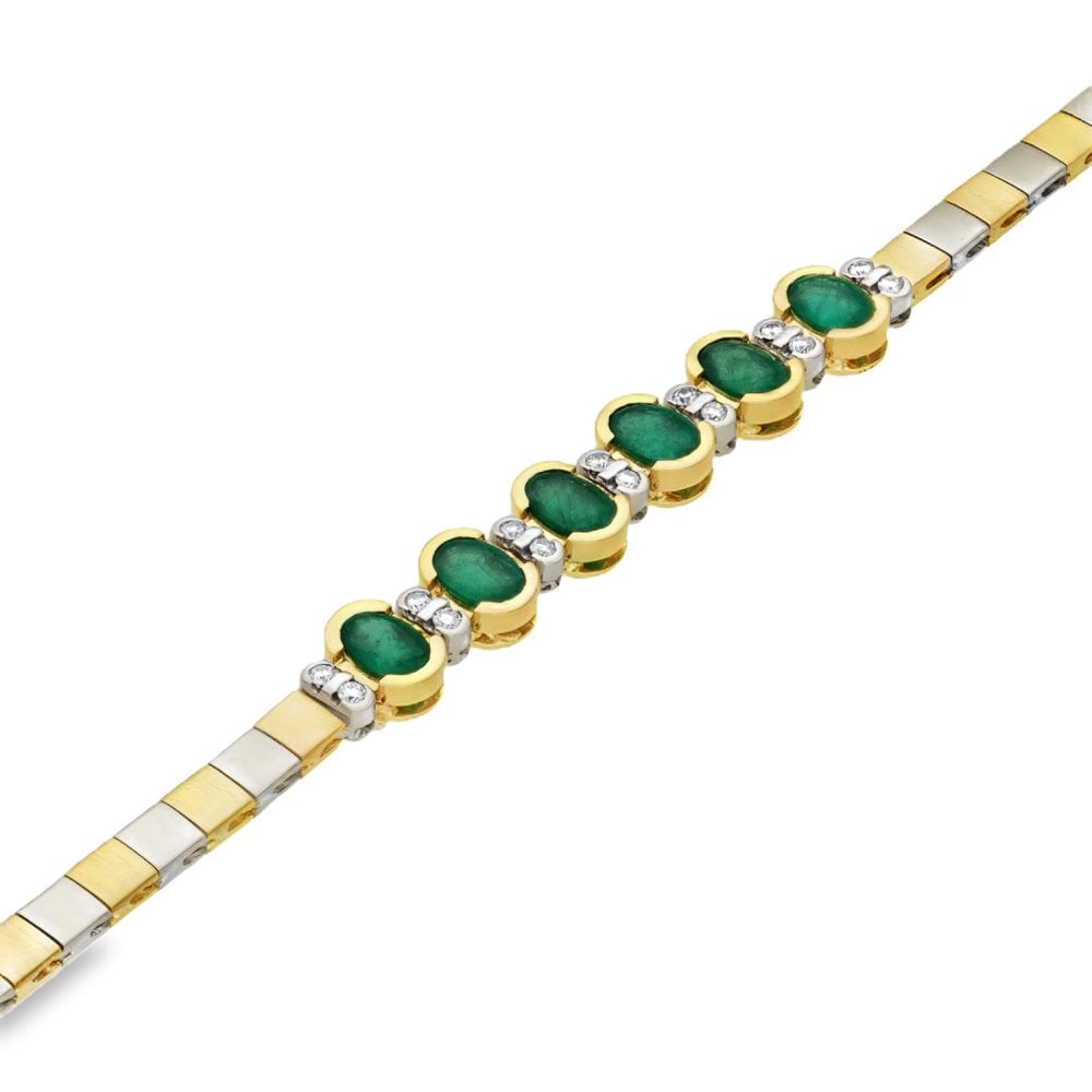 Ladies 18ct Yellow & White Gold Emerald & Diamond Bracelet