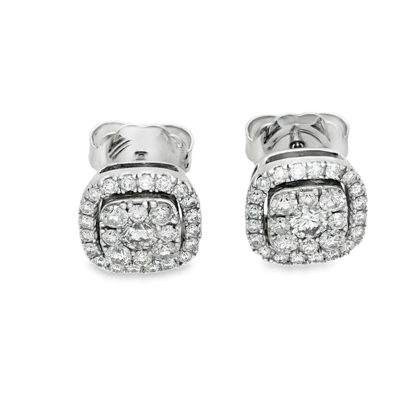 Ladies 14ct White Gold Diamond Cluster Earrings - 1.50ct