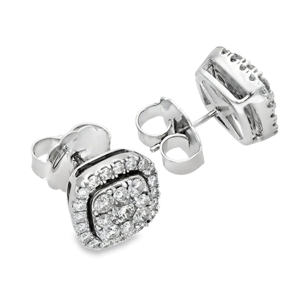 Ladies 14ct White Gold Diamond Cluster Earrings - 1.50ct