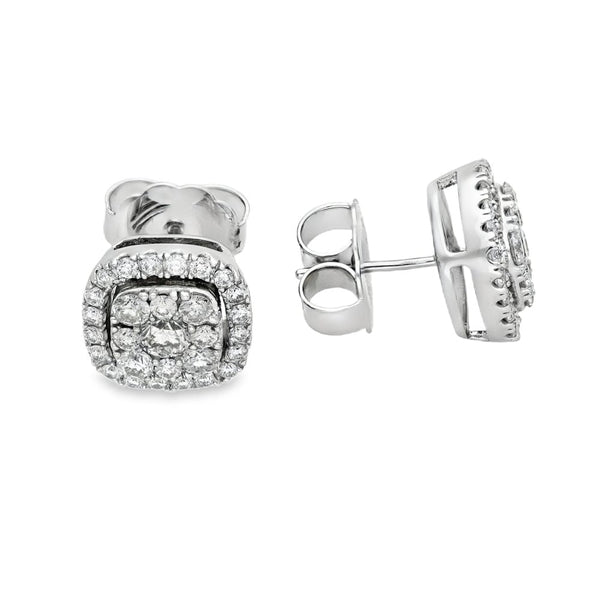 Ladies 14ct White Gold Diamond Cluster Earrings - 1.50ct