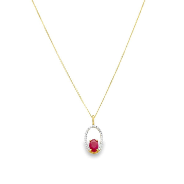 9ct Yellow Gold Diamond & Ruby Pendant & Chain - 18" - 2.3g