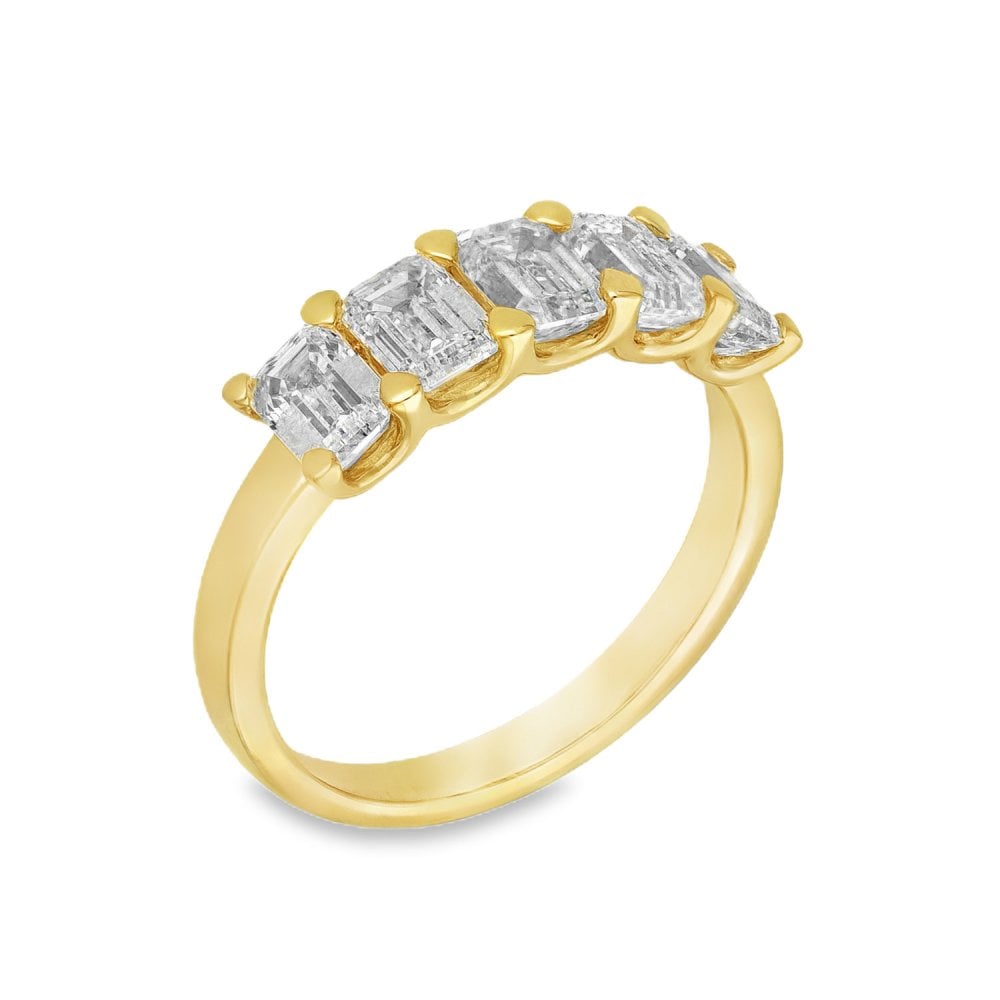 2.15ct Yellow Gold Emerald-Cut Diamond Row Ring - F/VS