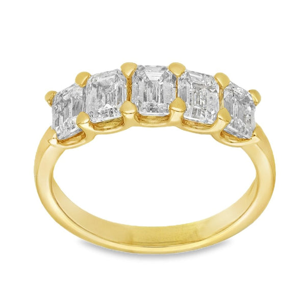 2.15ct Yellow Gold Emerald-Cut Diamond Row Ring - F/VS