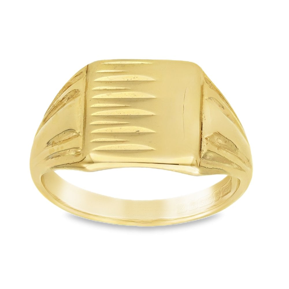 9ct Yellow Gold Square Signet Ring - Size S - 13mm