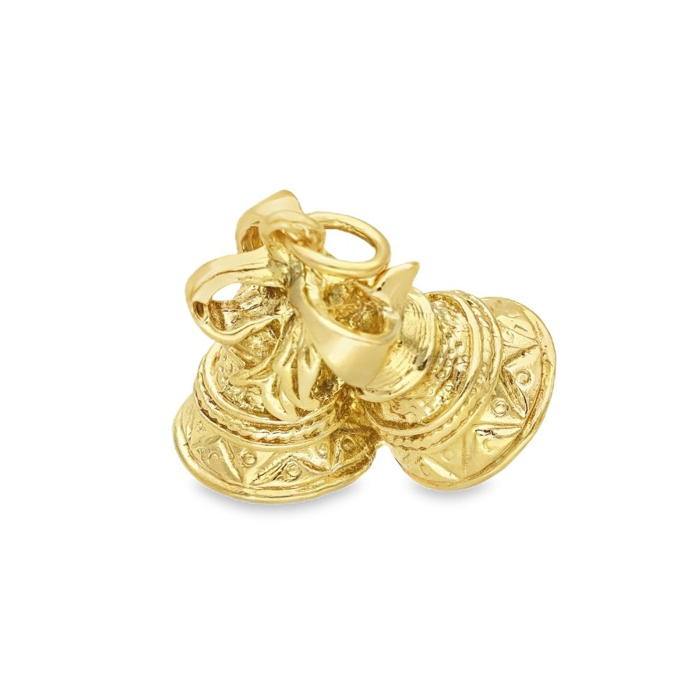 9ct Yellow Gold 2 Bells Charm - 20x17x11mm - 4.9g