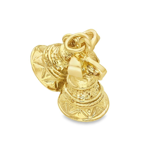 9ct Yellow Gold 2 Bells Charm - 20x17x11mm - 4.9g